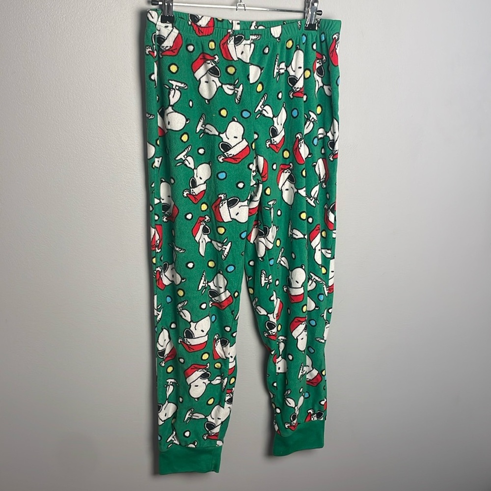 Snoopy Peanuts Christmas Fleece Green Lounge Sleep Pants Elastic Waist | Youth S